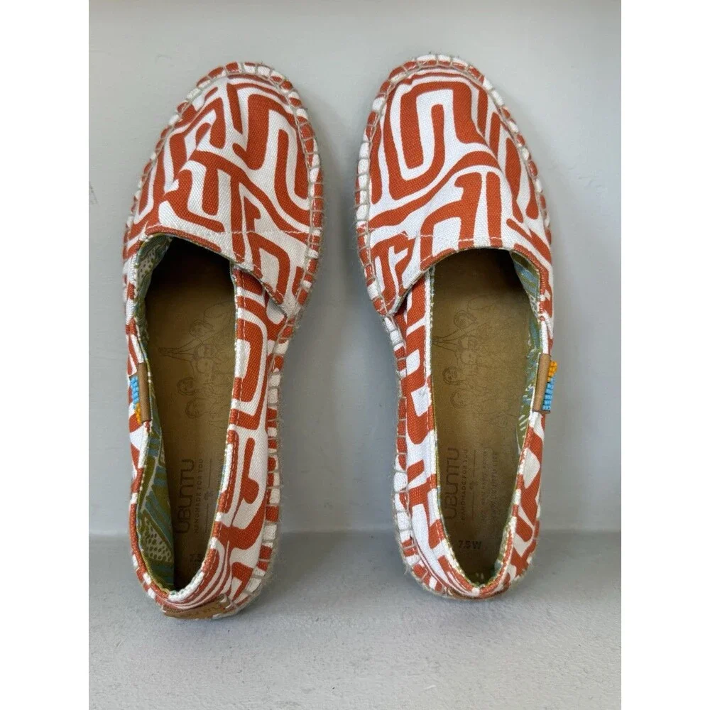 Ubuntu Life Handmade Orange And White Checkerboard Afridrilles Sz 7.5 Espadrille